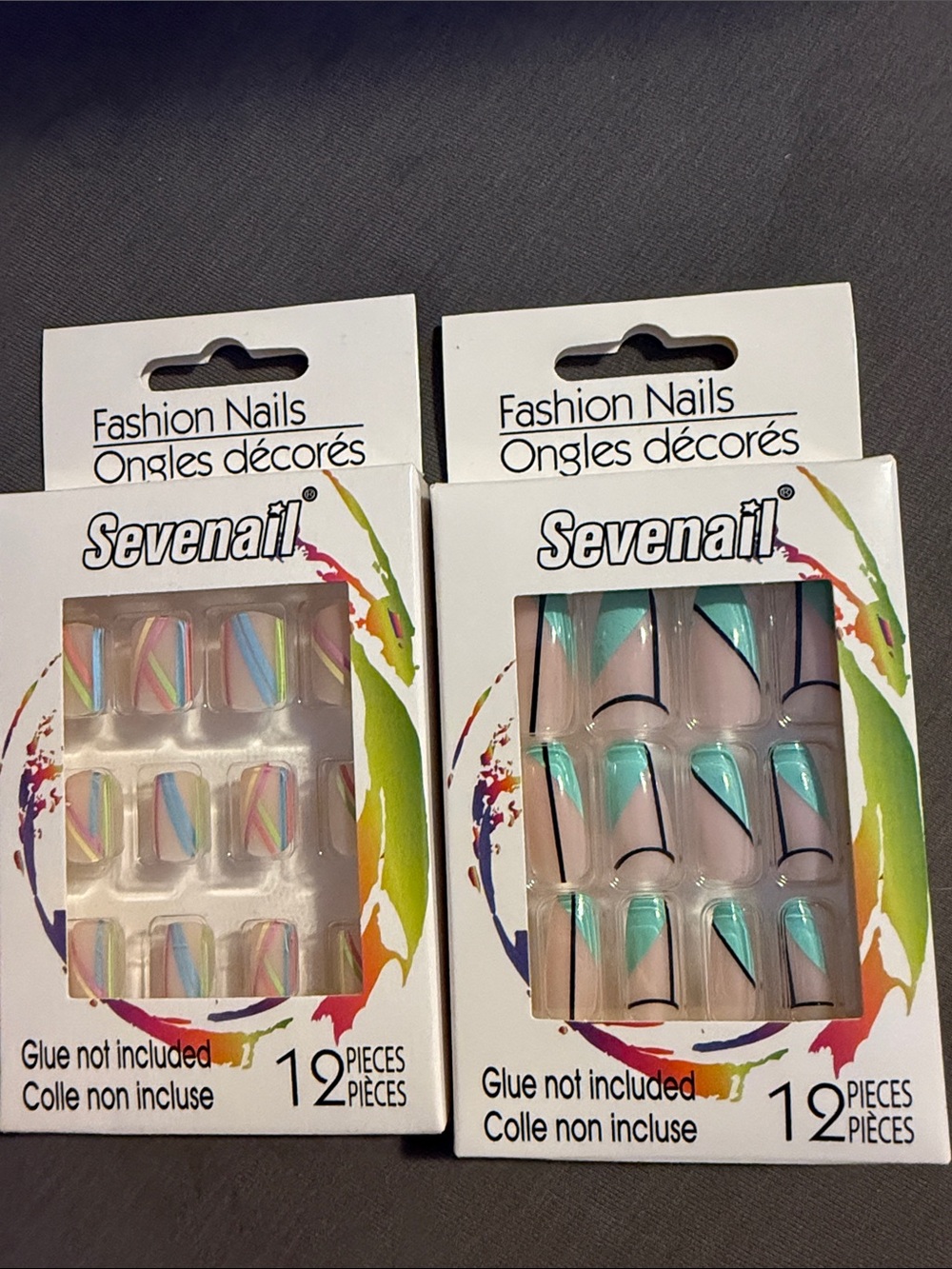 Sevenail Fashion Nails - Pastel Stripe & Teal French Tip Set